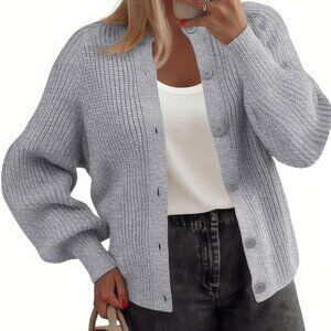 Chunky Knit Cardigan Oversized Cable Crewneck Button Down Fall Winter